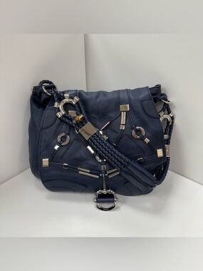 Gucci Techno Horsebit Convertible Hobo Embellished Leather Large in Blue
